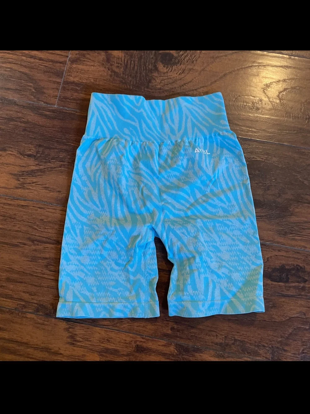 AYBL Teal Zebra-Print High-Waist Biker Shorts